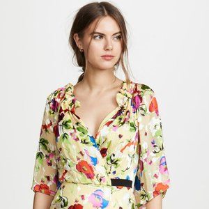 Saloni Dress Yellow Easter Dress Size US 2 NWT $650 Olivia B Floral Print Silk